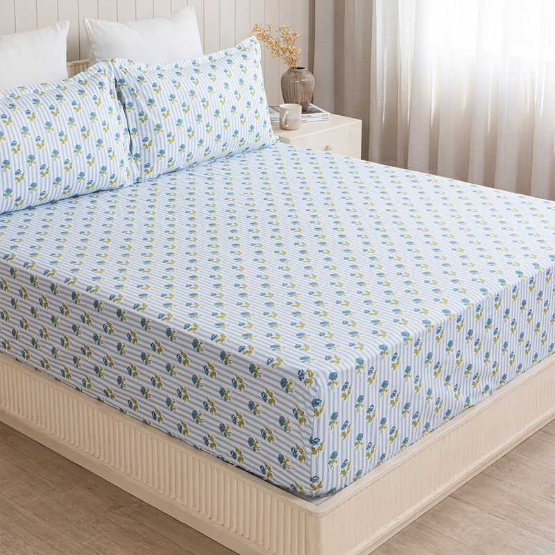 Soft Serenade - Floral Fitted Sheet (Blue)-3