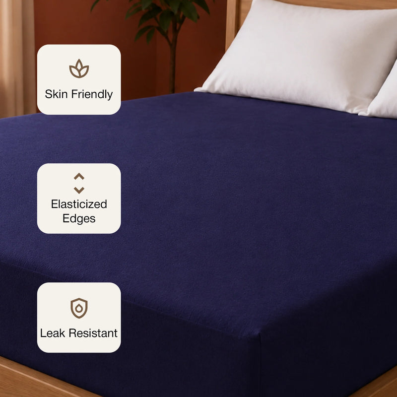Fort - Terry Solid Mattress Protector (Navy Blue)-3
