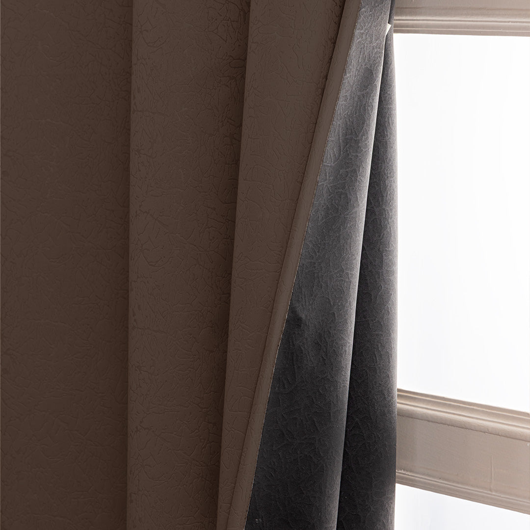 Fort Essential Abstract - Eyelet Black Backing Blackout Curtain (Brown)-3