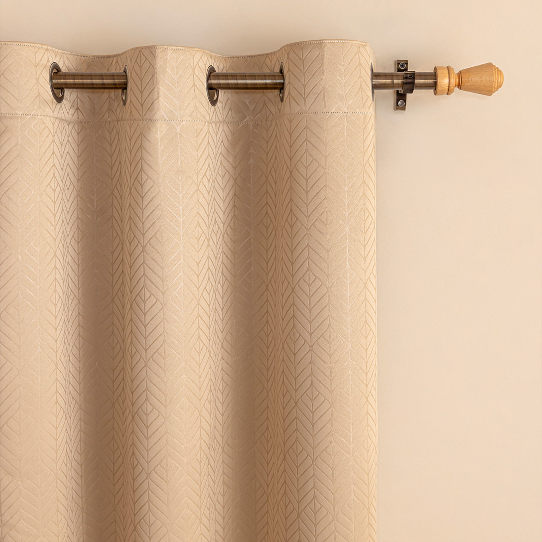 Fort Essential Embossed - Eyelet Black Backing Blackout Curtain (Beige)-2