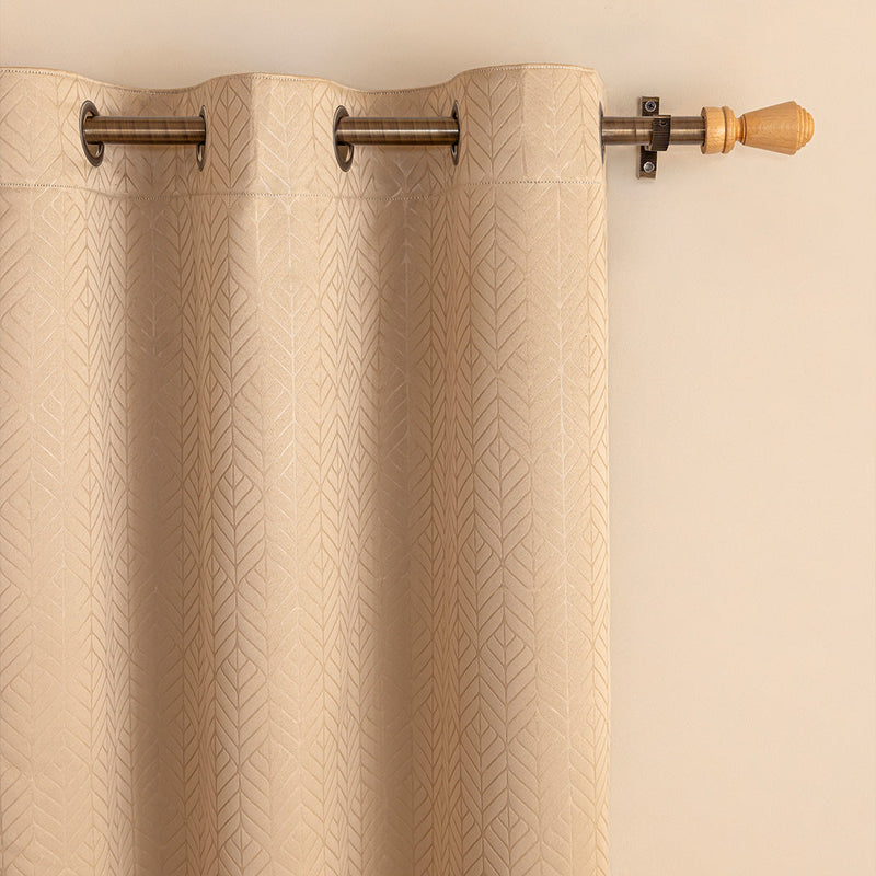 Fort Essential Embossed - Eyelet Black Backing Blackout Curtain (Beige)-2