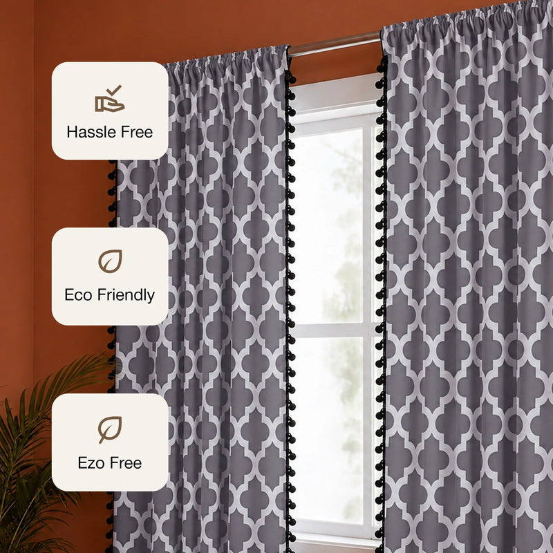 Imprimer Handpicked Soleil - Rod Pocket Printed Semi Blackout Curtain (Grey)-3