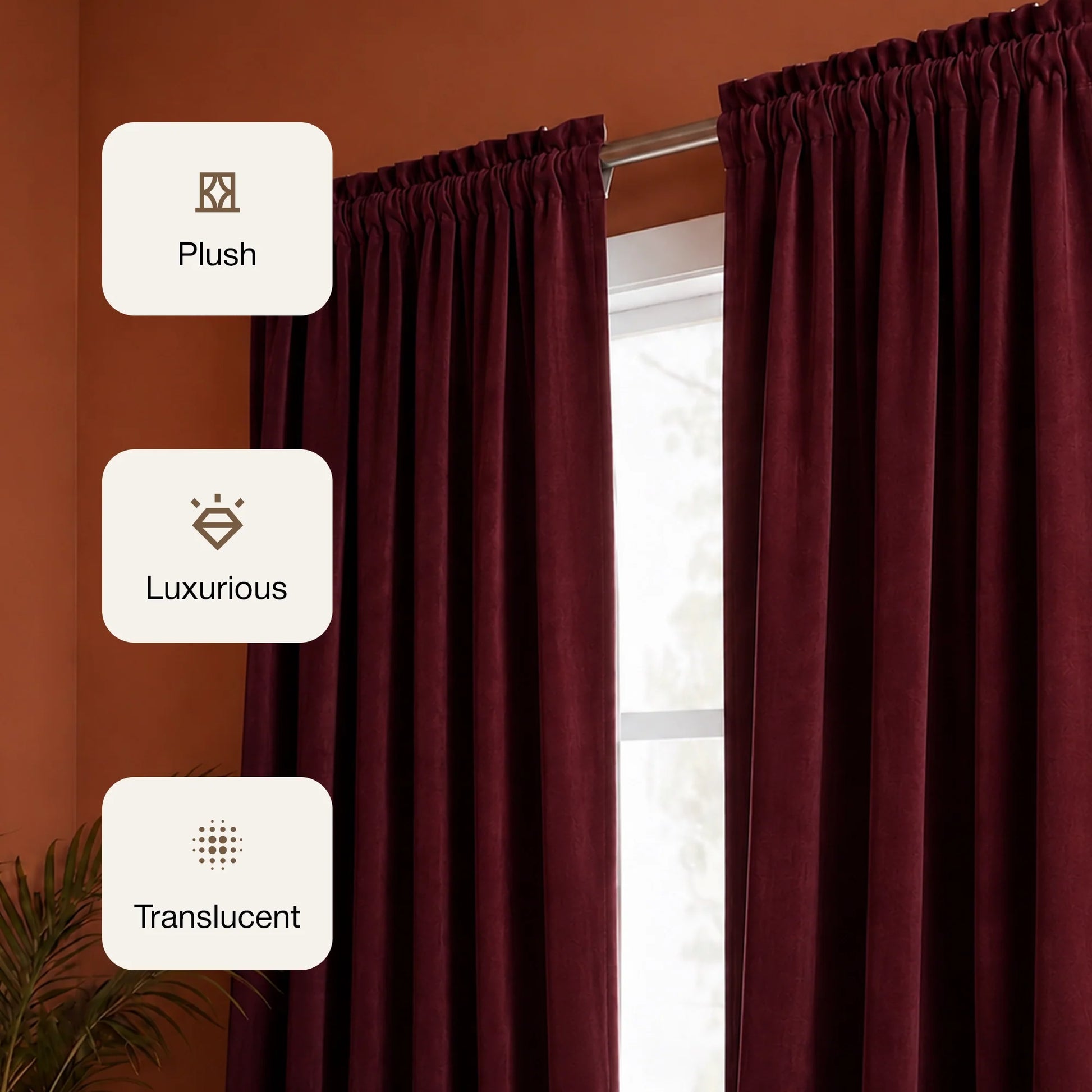 Fort Royal - Rod Pocket Velvet Curtain (Maroon)-3