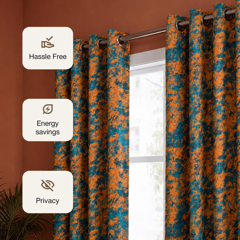 Imprimer Abstract - Digital Printed Blackout Curtain (Turquoise & Mustard)-3
