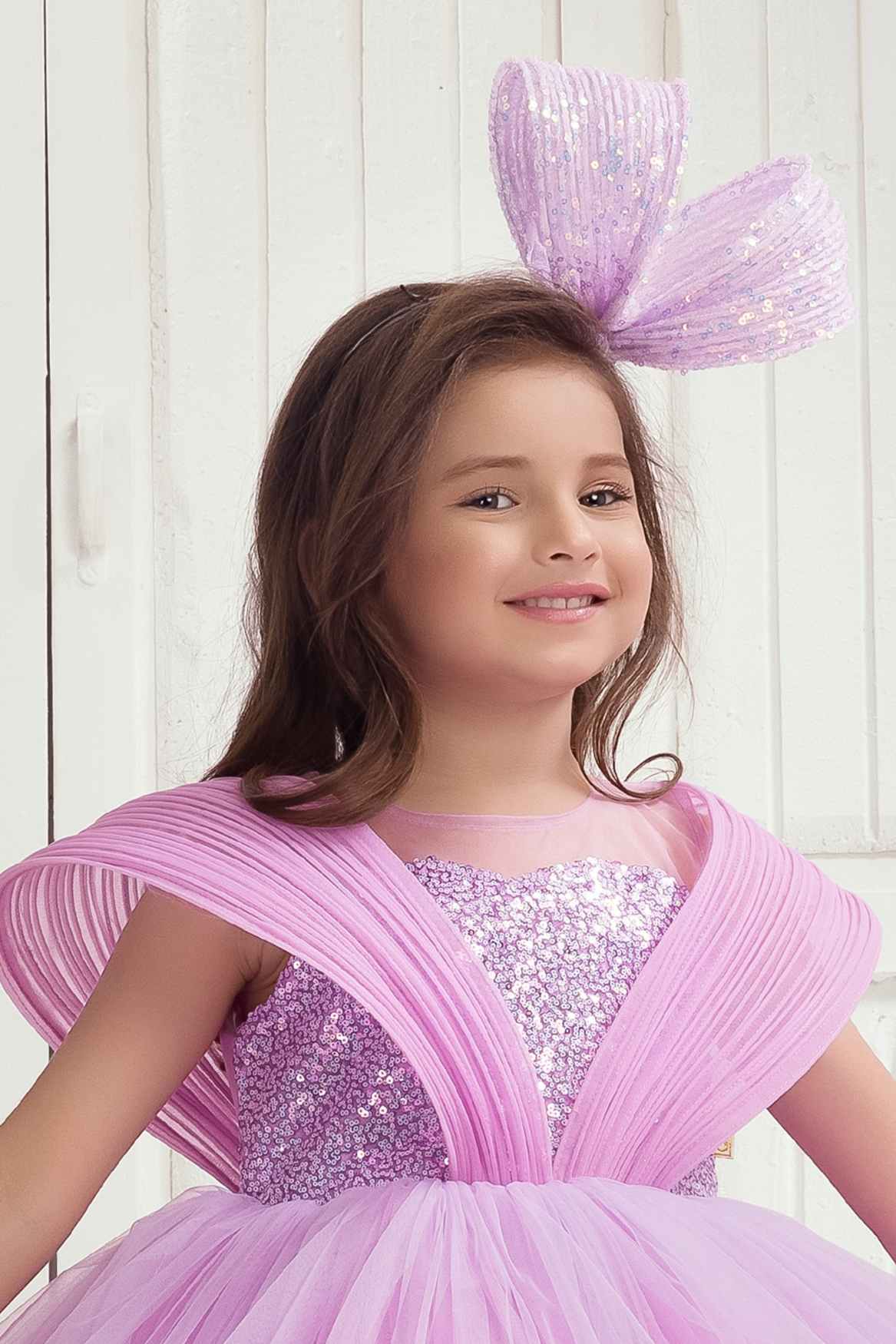 Lavender Ruffle Party Frock with Sparkle Sequins Embellishment For Girls