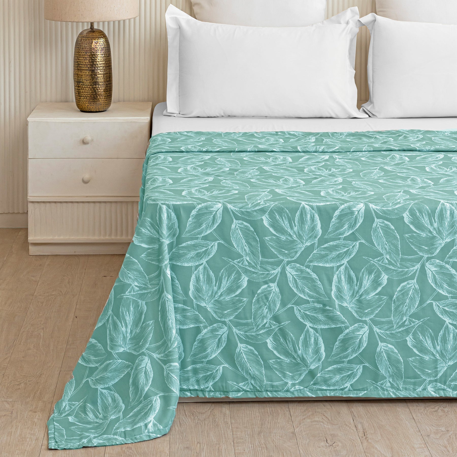 Imprimer Lilac - Leaf Printed Dohar Blanket (Aqua Blue)-2