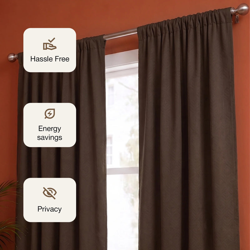 Fort Essential Embossed - Rod Pocket Black Backing Blackout Curtain (Brown)-3