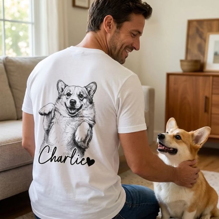 Pet Portrait T-Shirt | Custom Sketch Tee with Pet Name-3