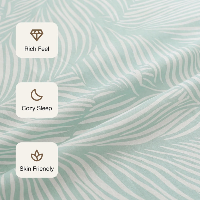Mint Green Feather - Bedsheet (Green & White)-3