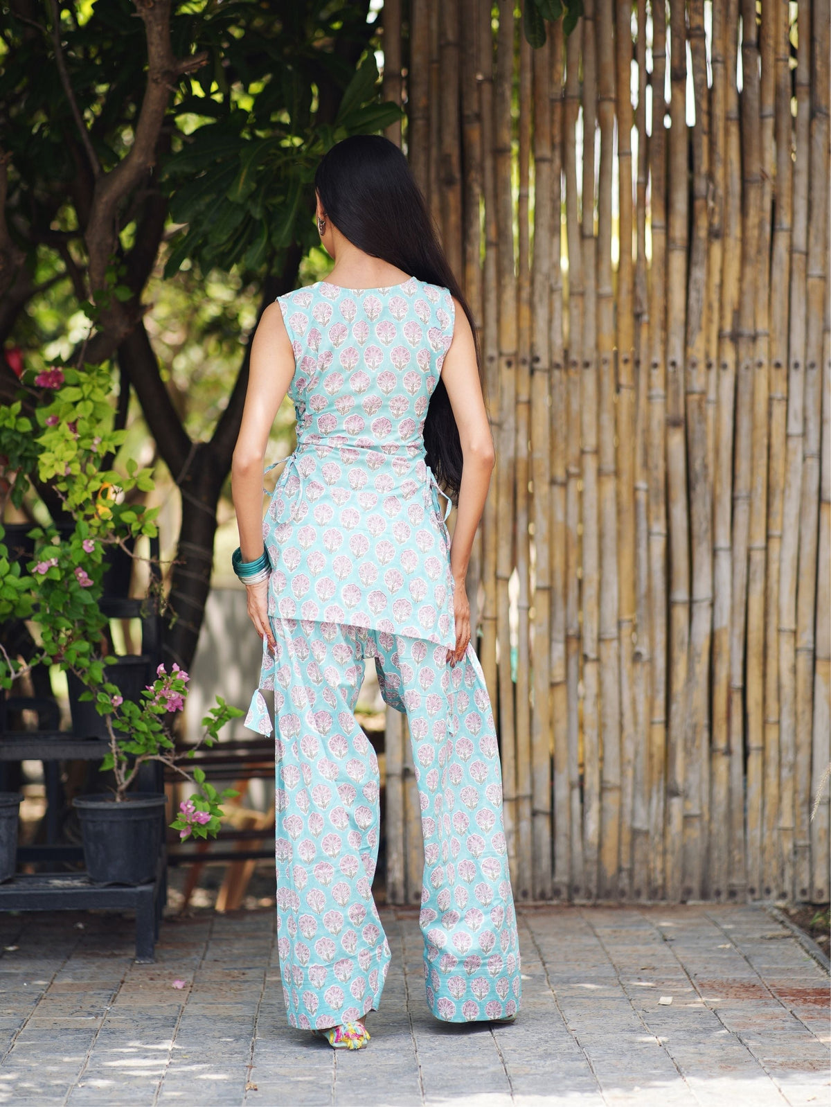 Geet Pastel Handblock Cotton Farshi Set for Women