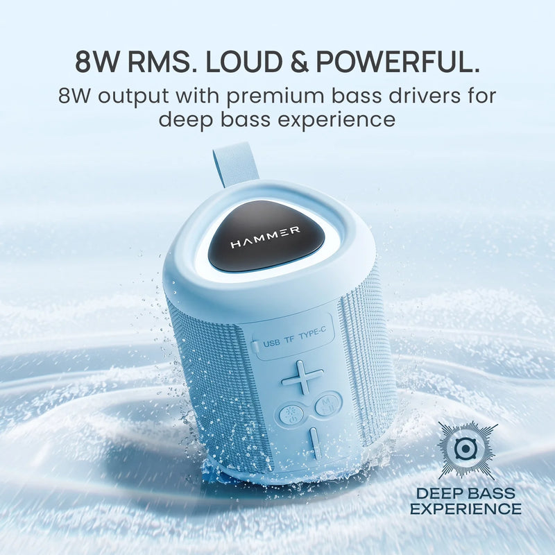 HAMMER Drop 2 8W Bluetooth Speaker, USB/TF/FM, TWS Function, Bluetooth V6.0, Type C Charging (Blue)-3