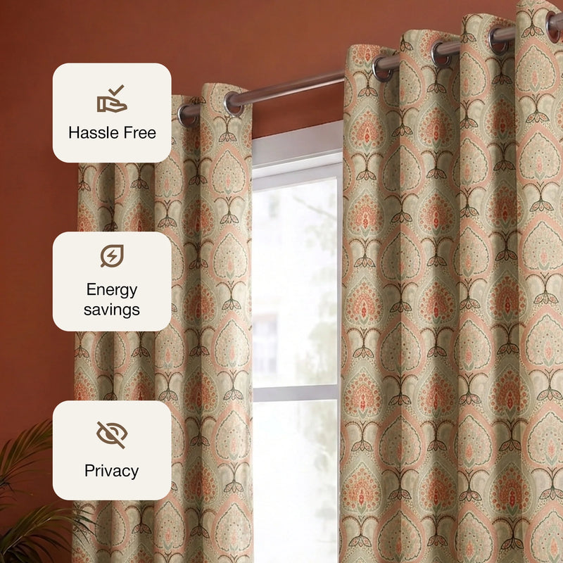 Imprimer Floral - Digital Printed Blackout Curtain (Green & Pink)-3