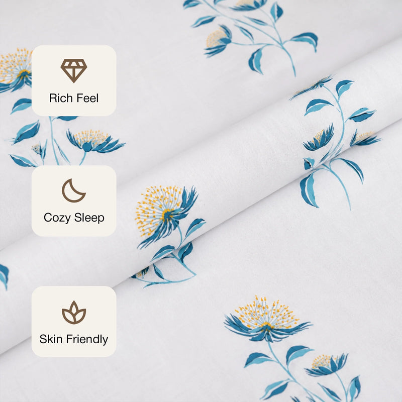 Wild Grace - Floral Bedsheet (Turquoise & Blue)-5