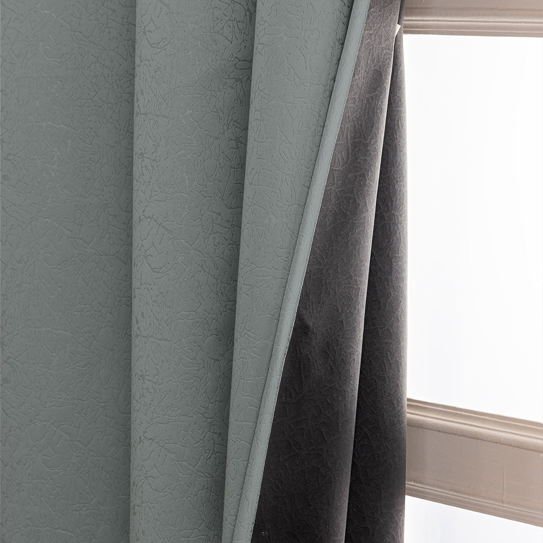 Fort Essential Abstract - Eyelet Black Backing Blackout Curtain (Grey)-3