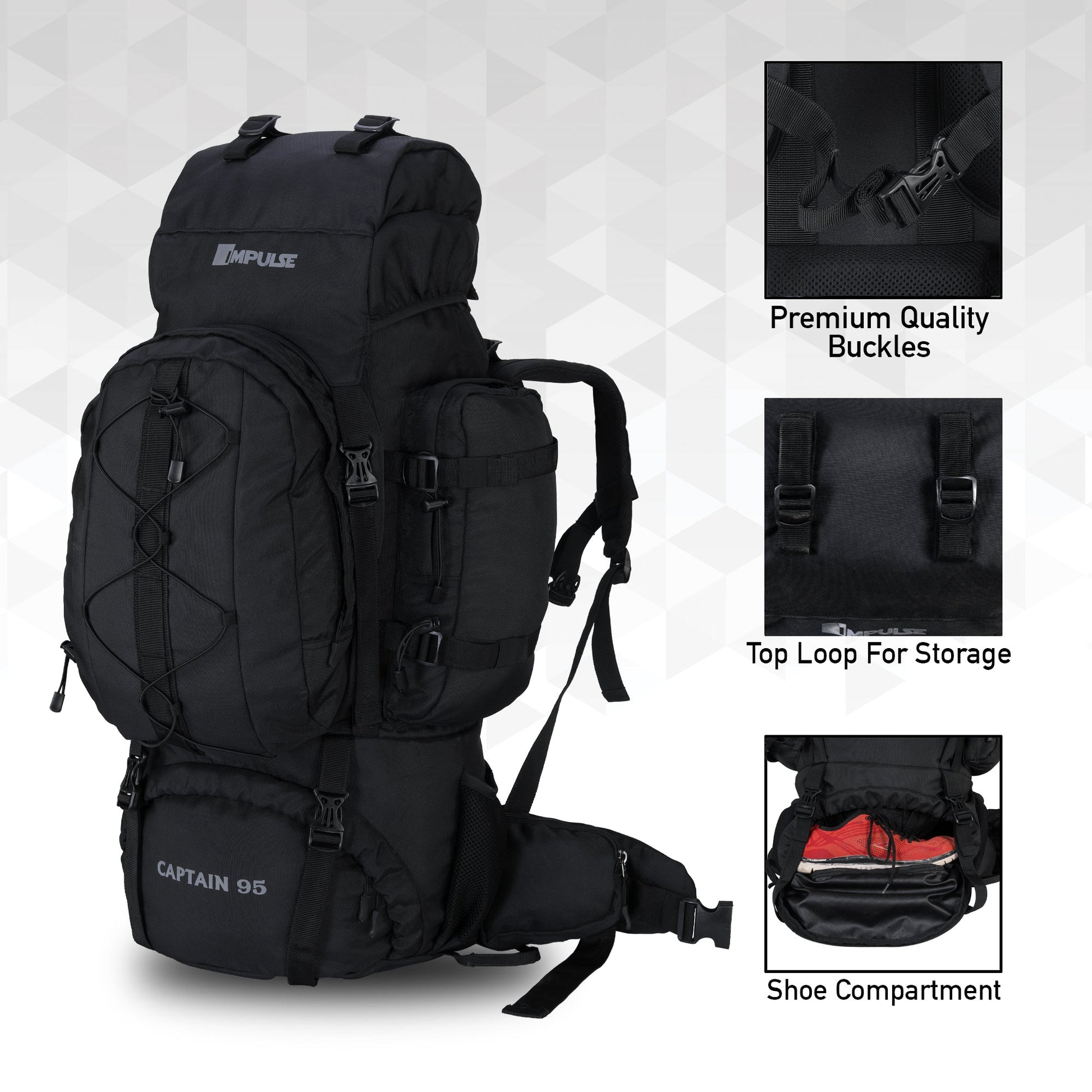 95 Litres Impulses Impulse Captain Black Trekking bag-3