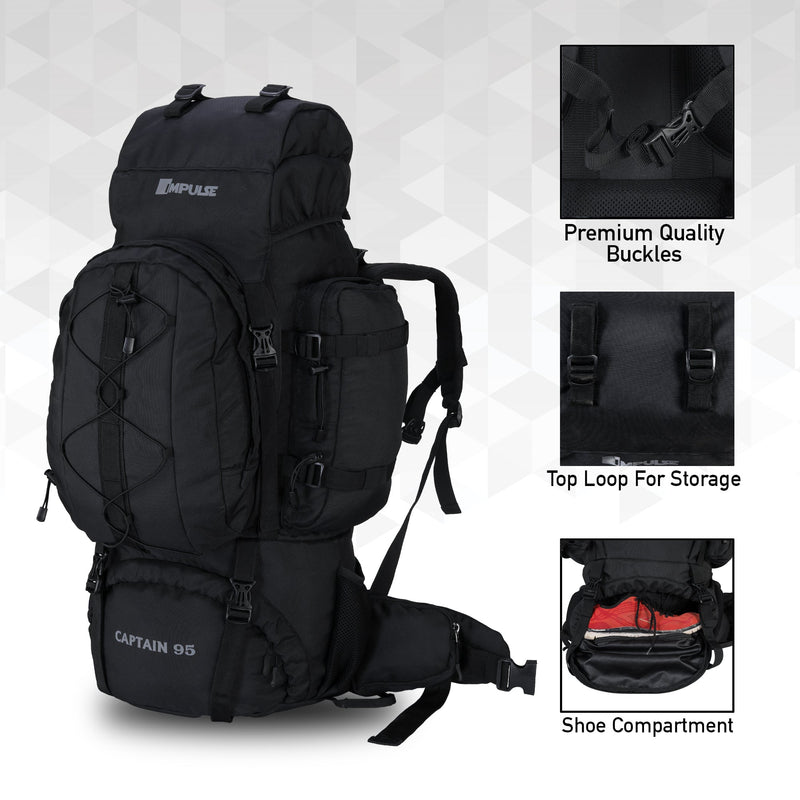 95 Litres Impulses Impulse Captain Black Trekking bag-3