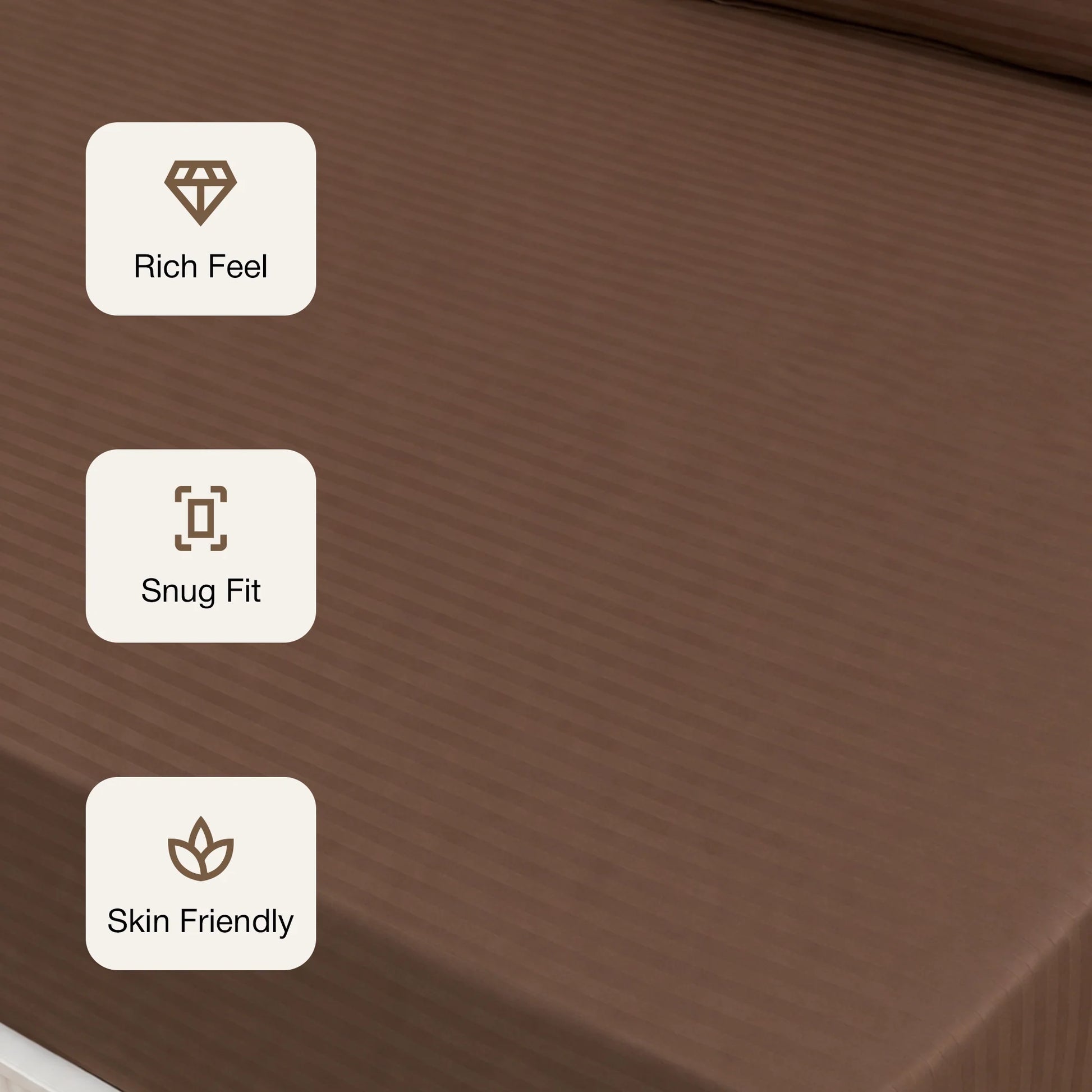 Breton Drift - Satin Stripes Fitted Bedsheet (Brown)-3