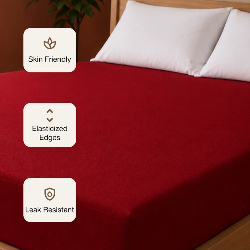 Fort - Terry Solid Mattress Protector (Maroon)-3