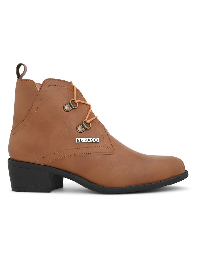 EL PASO Faux Leather Casual Lace Up Boots For Women-3