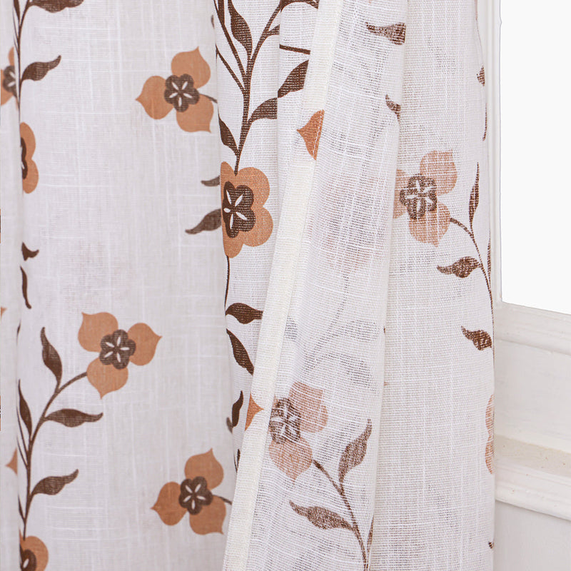 White Floral Velora Wines Rod Pocket Printed Sheer Curtain-4