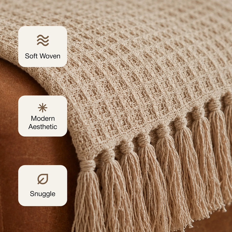 Beige - Waffle Throw-3
