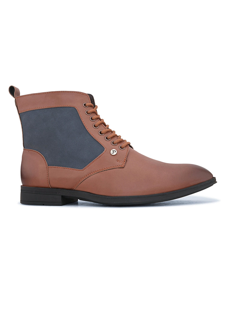 EL PASO Men Tan Faux Leather Casual Lace Up Boots-2