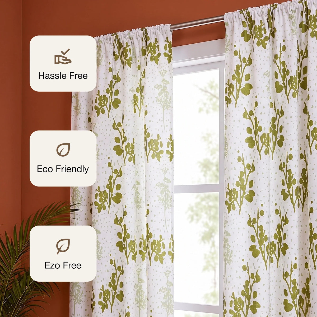 White Floral Botanic Hush Rod Pocket Printed duck Curtain-3