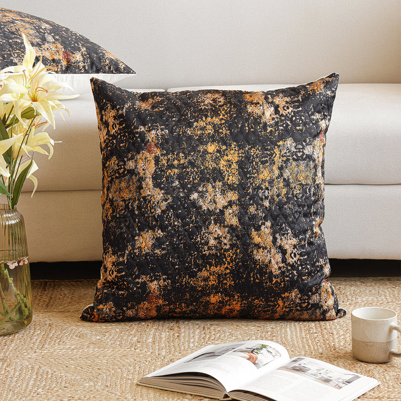 Abstract Pattern Quilted Cushion Cover (Black & Mustard)-8