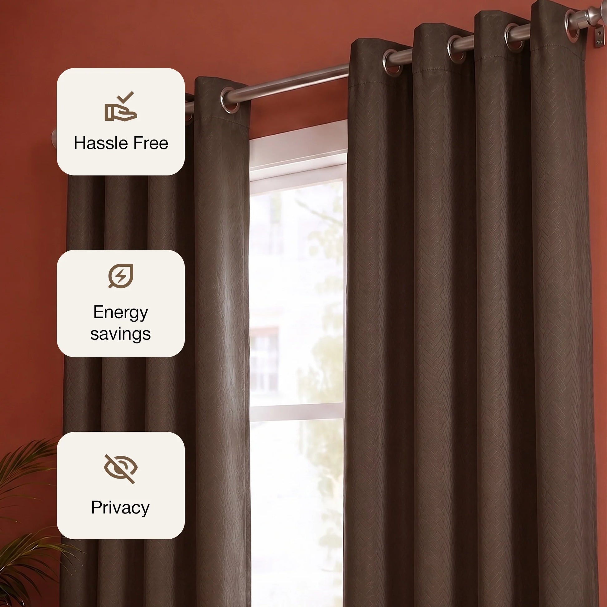 Fort Essential Embossed - Eyelet Black Backing Blackout Curtain (Brown)-3