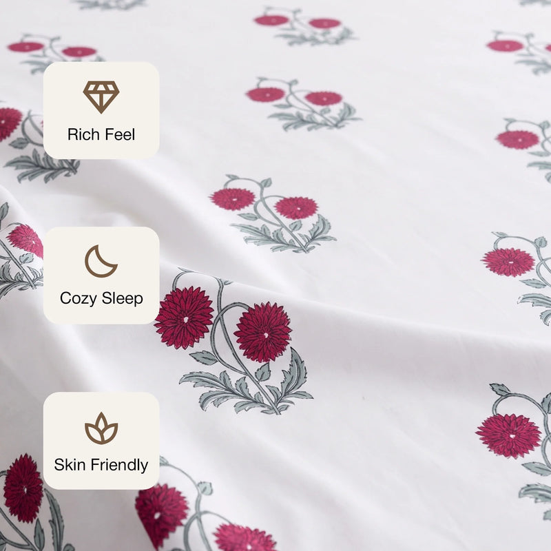 Imprimer Vignette - Floral Printed Bedsheet (Red)-3