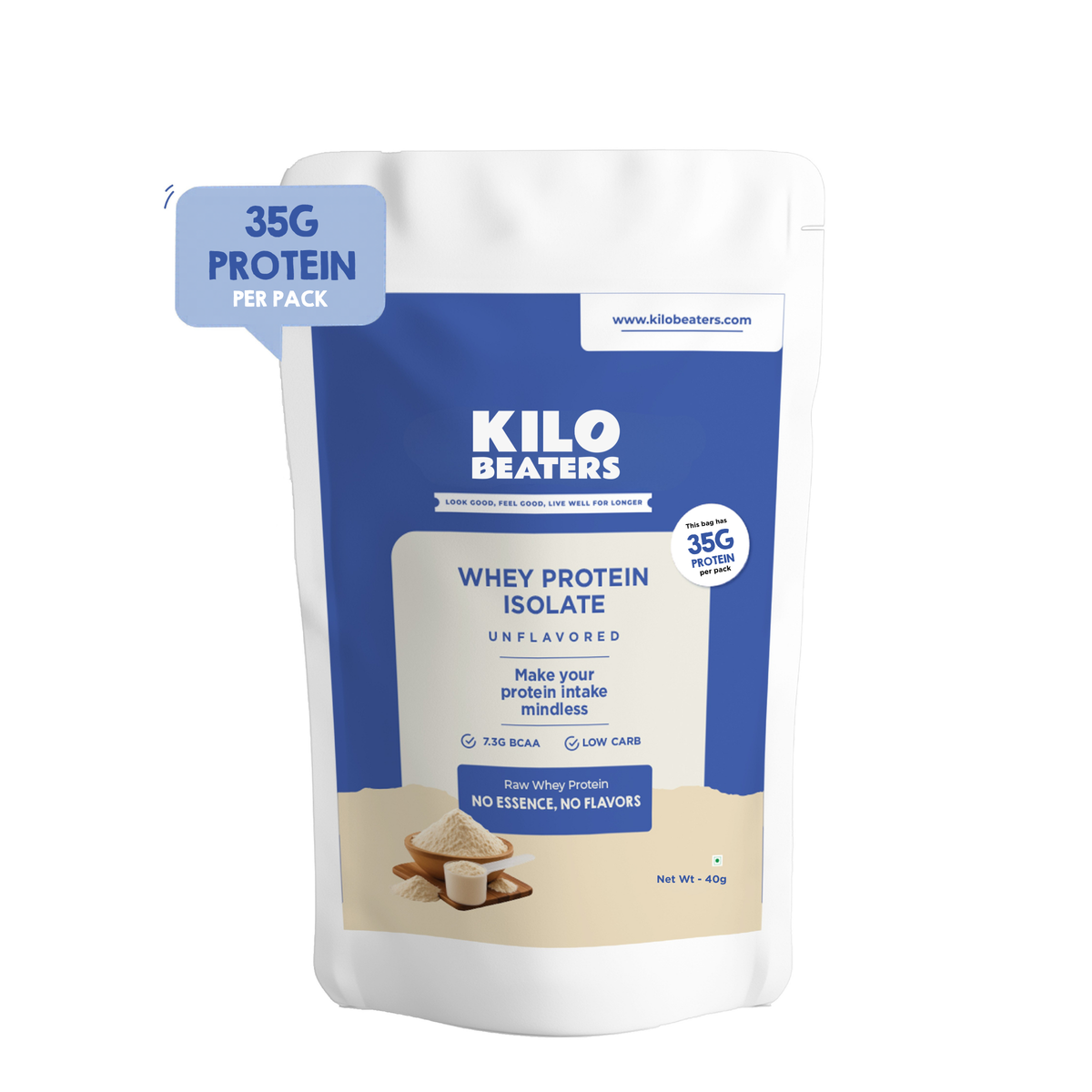 Unflavored Pure Whey Protein Isolate with 35g Protein per pack