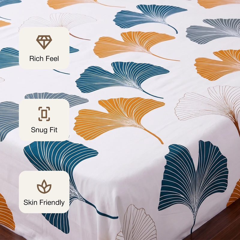 Imprimer Ginkyo - Floral Printed Fitted Bedsheet (Mustard & Grey)-3