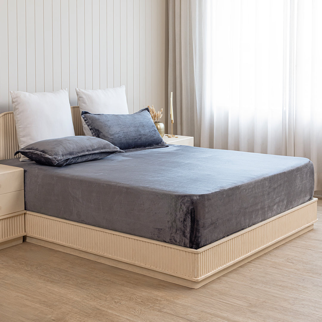 Homemonde Lightweight - Fleece Fitted Bedsheet (Grey)-3