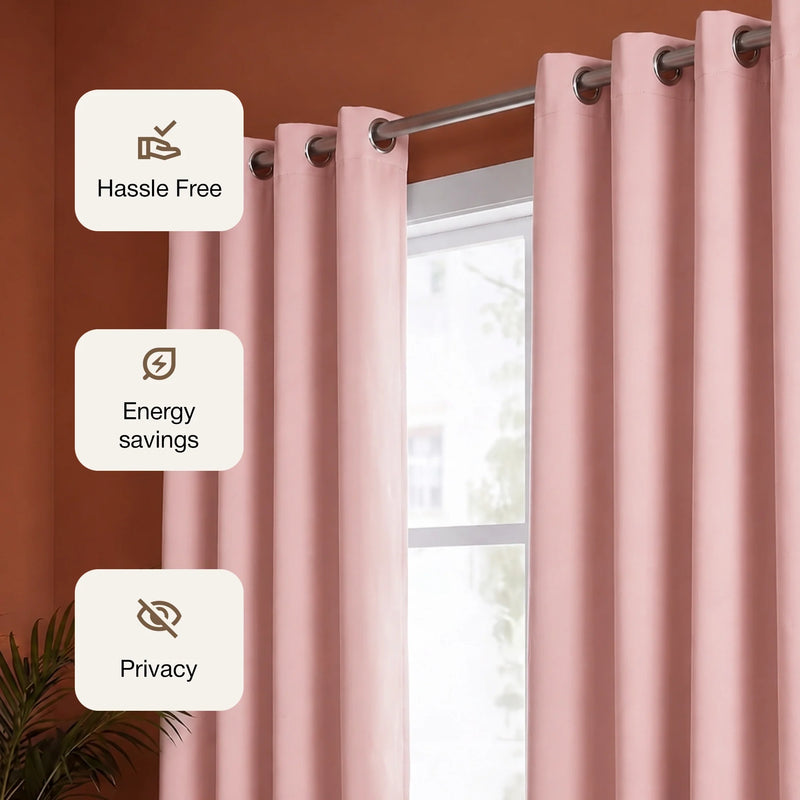 Fort Essential - Black Backing Solid Blackout Curtain (Peach)-3