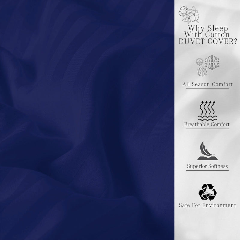 Breton Mellow - Satin Striped Duvet Cover (Navy Blue)-5