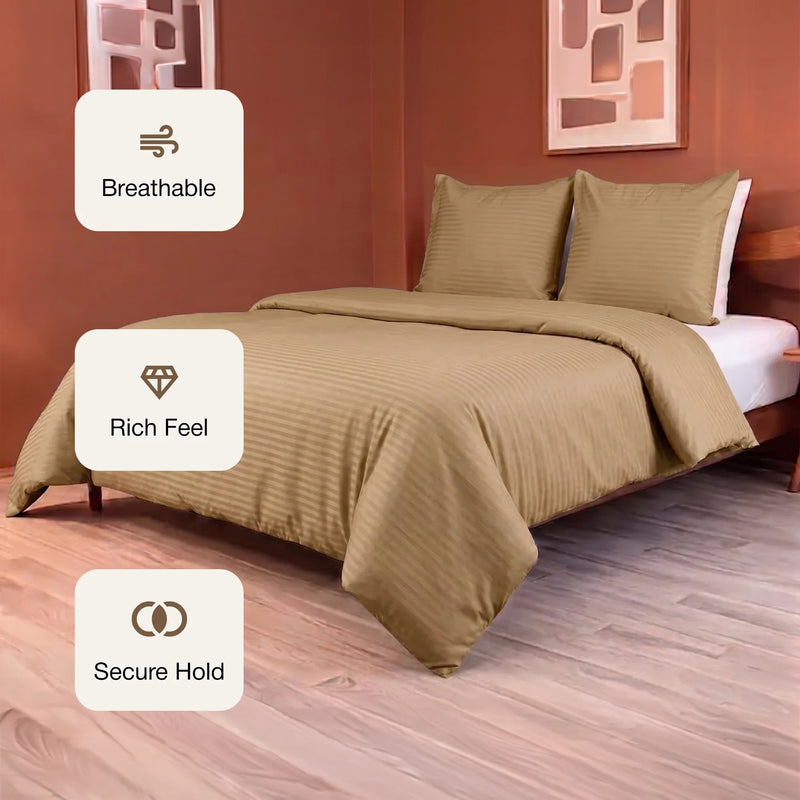 Breton Mellow - Satin Striped Duvet Cover (Taupe)-3