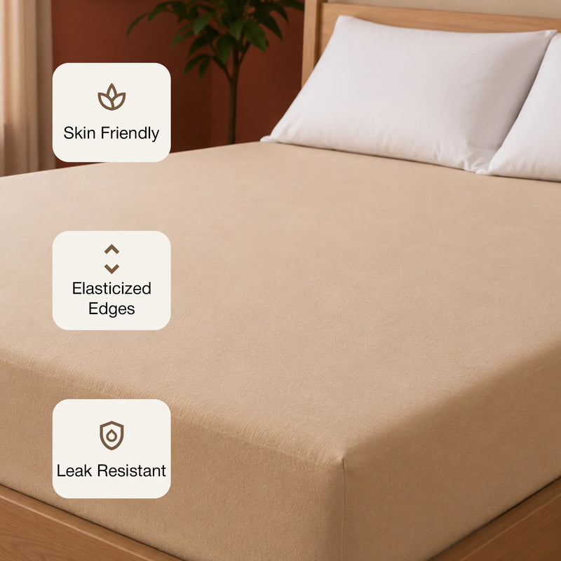 Fort - Terry Solid Mattress Protector (Beige)-3