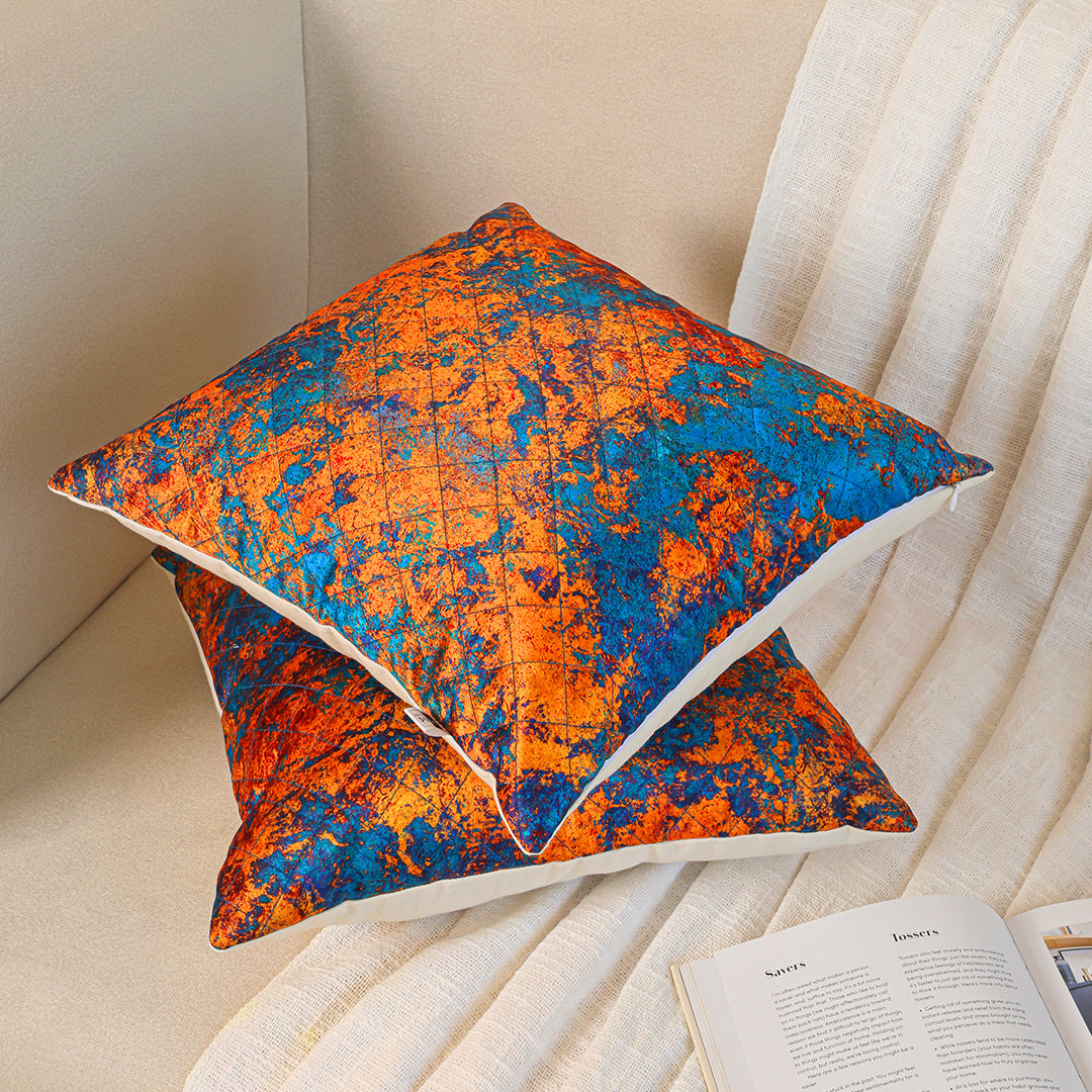 Abstract Pattern Quilted Cushion Cover (Turquoise & Mustard)-4