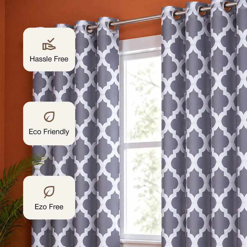 Imprimer Quatrefoil Printed Semi Blackout Curtain-3