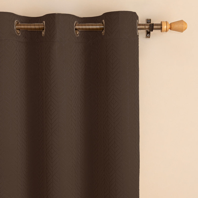 Fort Essential Embossed - Eyelet Black Backing Blackout Curtain (Brown)-2