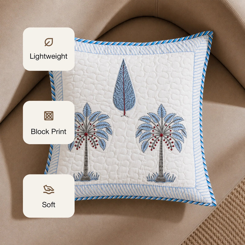 Ombre Lupine - Hand Block Print Quilted Cushion Cover (Blue)-3