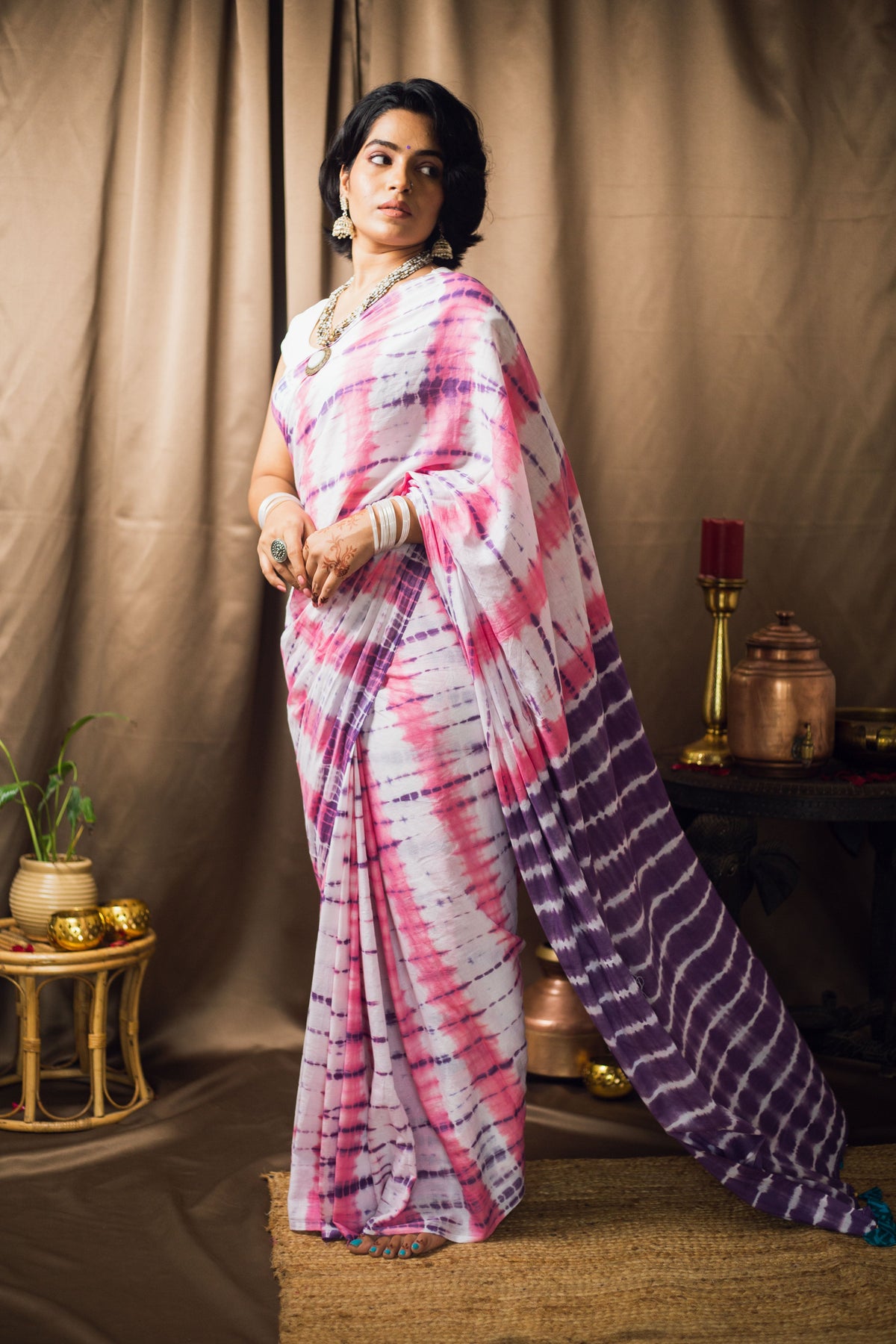 Cotton Mul Tie Dye Saree Berry Bloom-3