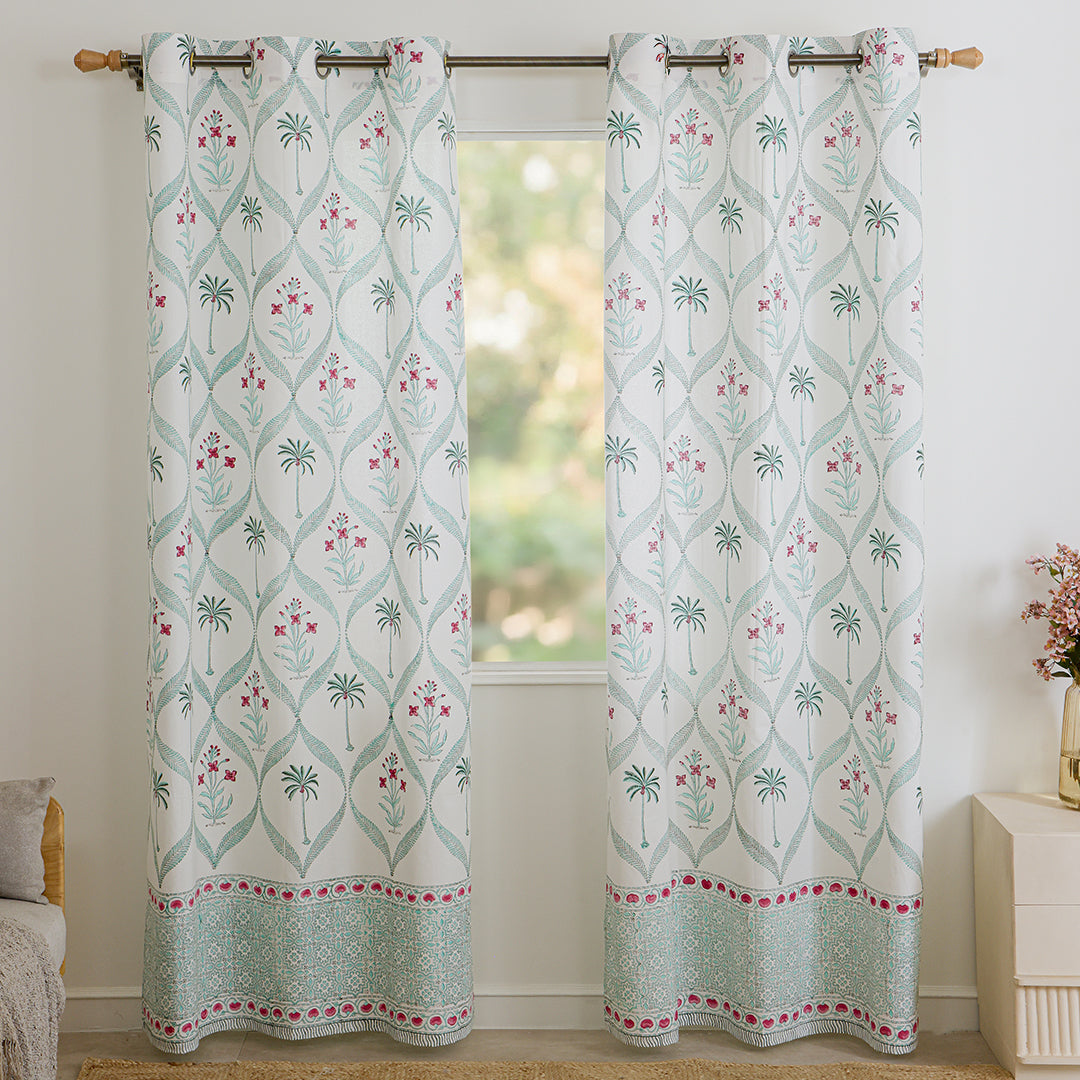 Island Trellis Eyelet Handblock Printed duck Curtain-1