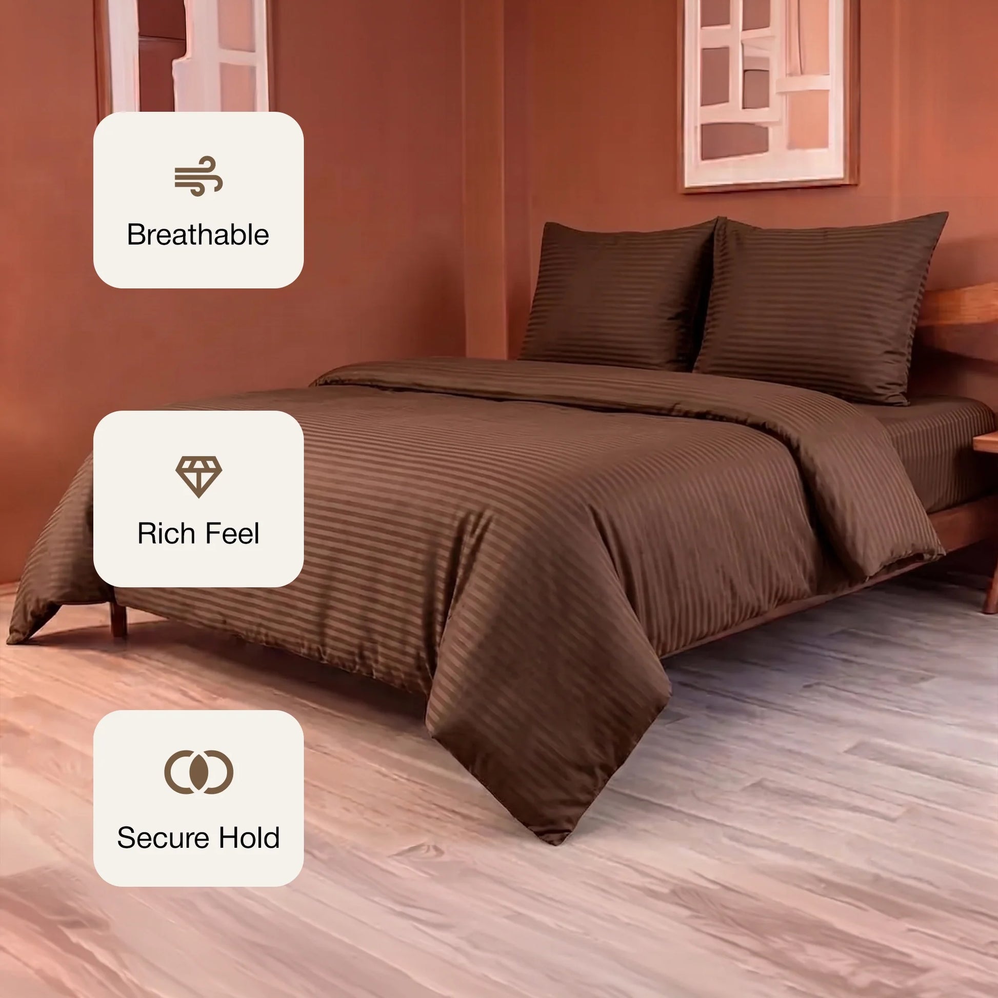 Breton Mellow - Satin Stripe Duvet Cover (Brown)-3