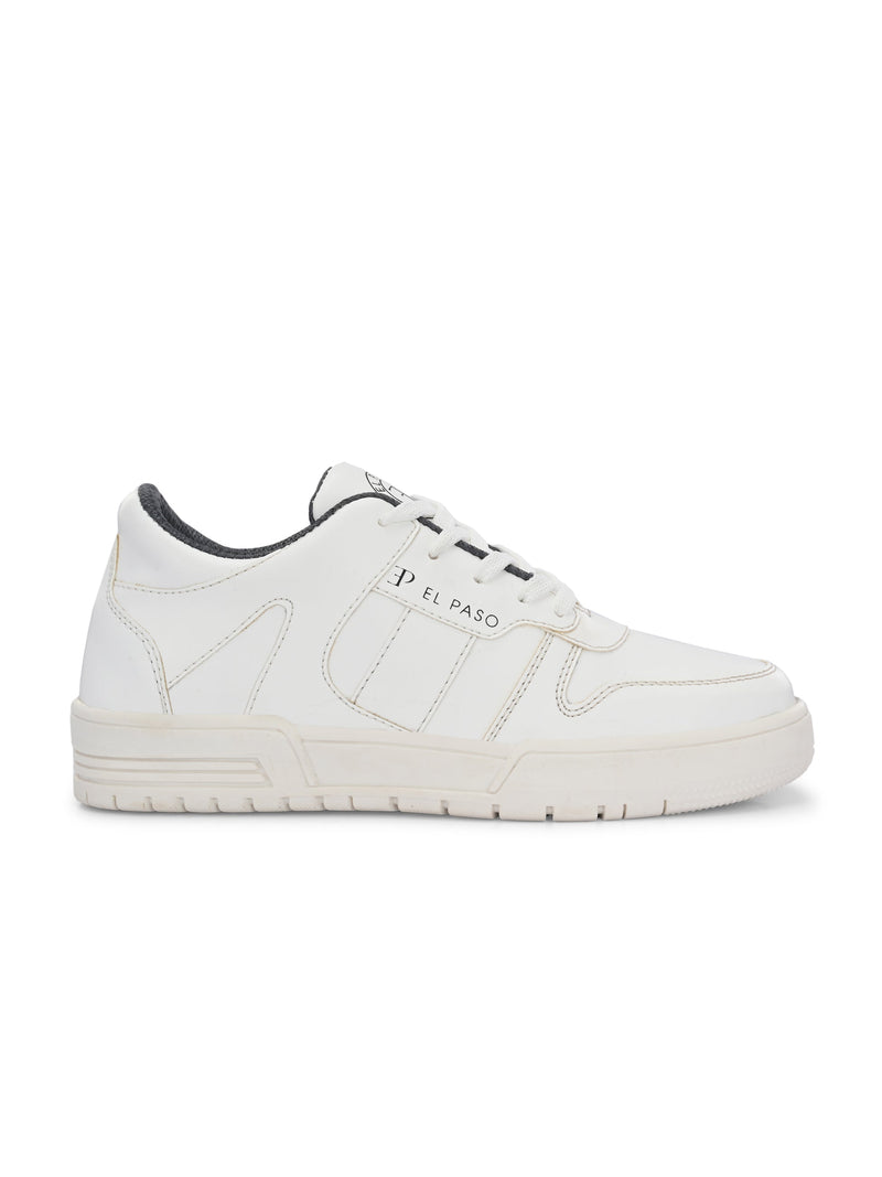 White Lace-Up Platform Heel Sneakers 