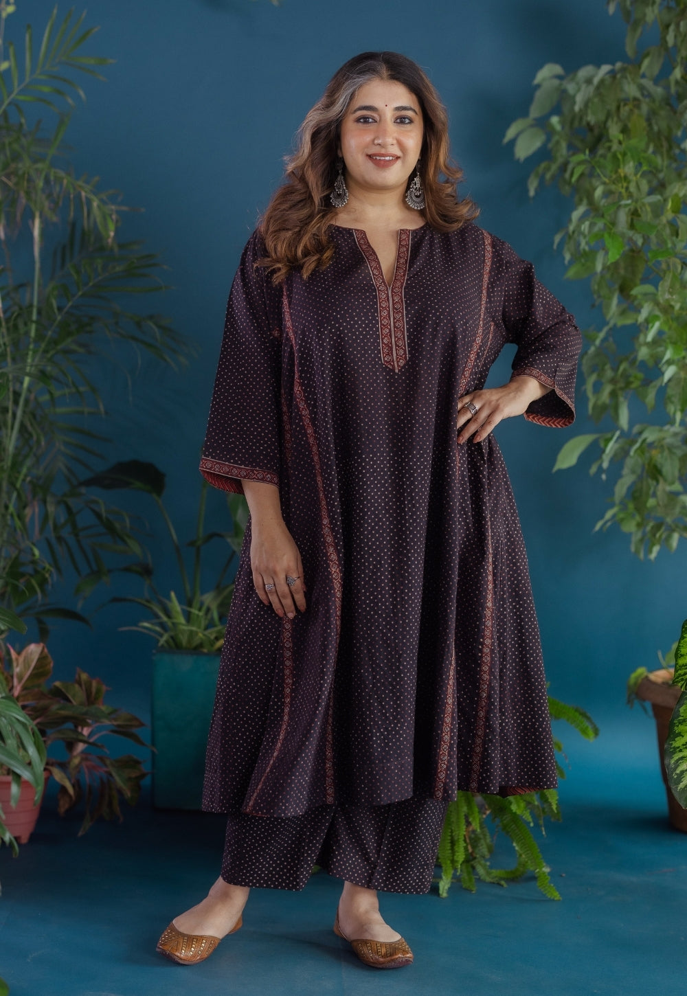 Lysa Black Ajrakh Cotton Jhabbha Kali Kurta