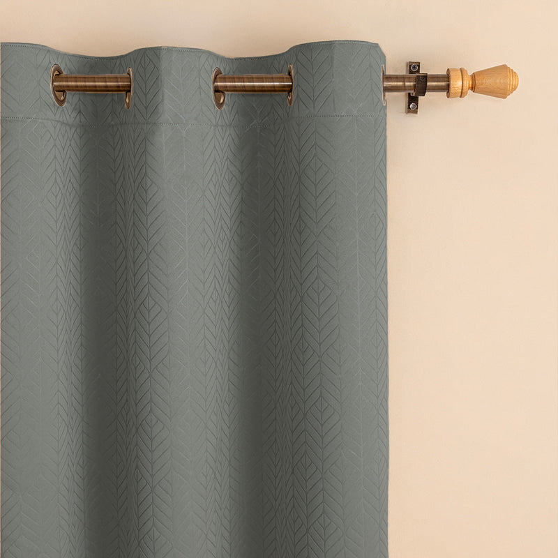 Fort Essential Embossed - Eyelet Black Backing Blackout Curtain (Grey)-2