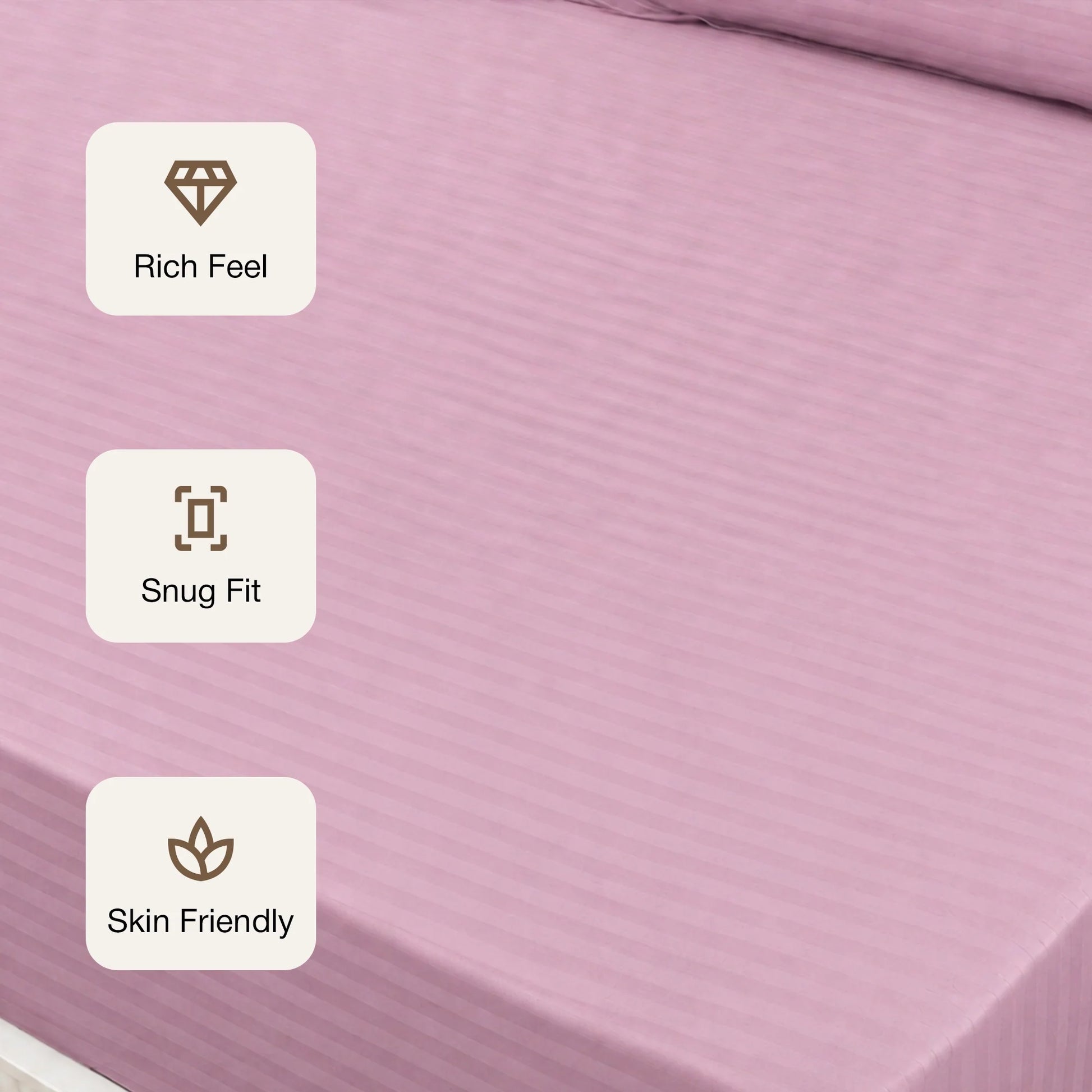 Breton Drift - Satin Stripes Fitted Bedsheet (Baby Pink)-3