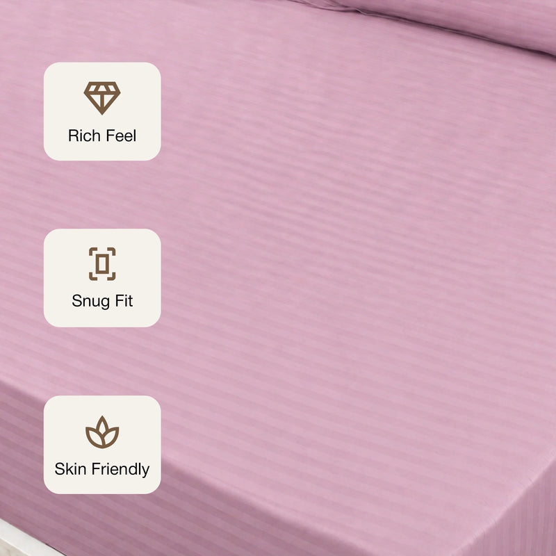Breton Drift - Satin Stripes Fitted Bedsheet (Baby Pink)-3