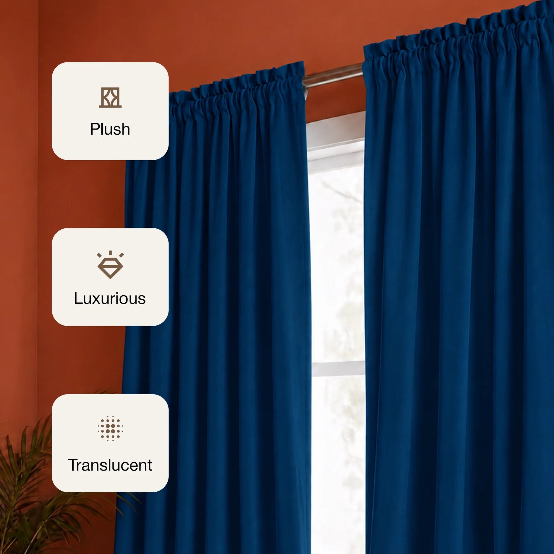 Fort Royal - Rod Pocket Velvet Curtain (Blue)-3
